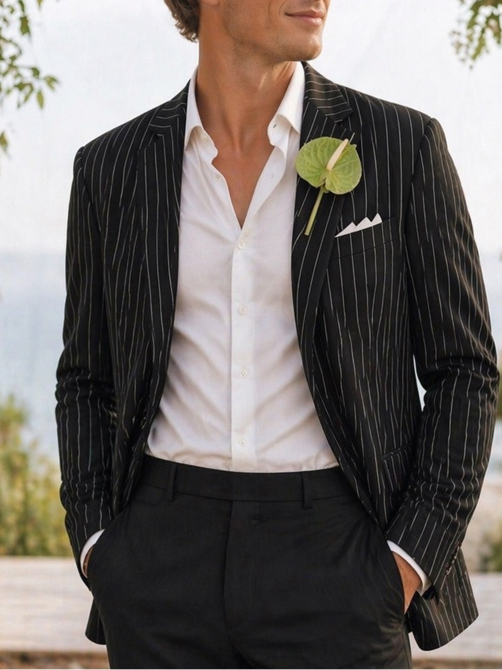 Ralph Lauren purple label made in Italy Black Pinstripe linen Sport blazer Coat